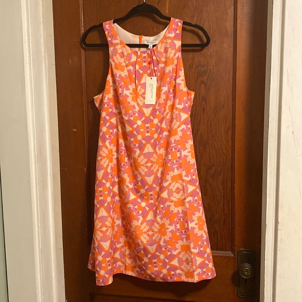 **NEW** CUDDY- Orange & Purple Geometrical Design Dress